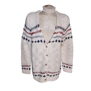 ZARA Womens Wool Alpaca Blend V‎ Neck Cardigan Knit Sweater Size L Cream